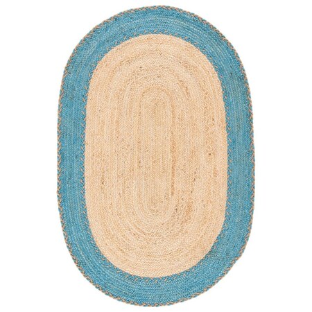 Safavieh 3 x 5 ft. Natural Fiber Global Oval Hand Loomed Rug, Natural & Blue NFB261M-3OV